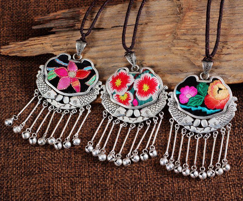 Embroidery Necklace Sweater Chain Retro Pendant