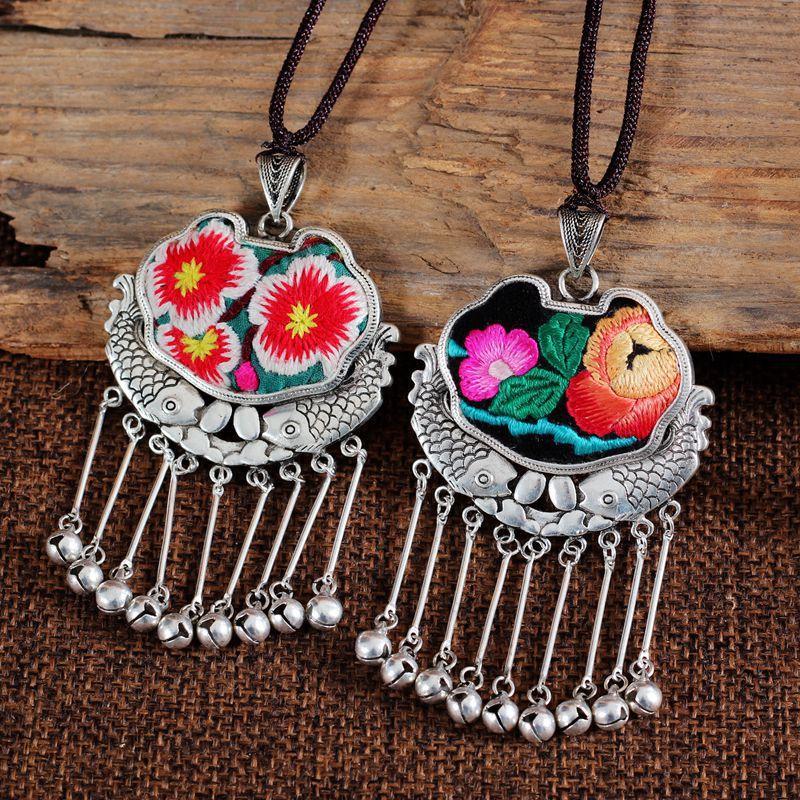 Embroidery Necklace Sweater Chain Retro Pendant