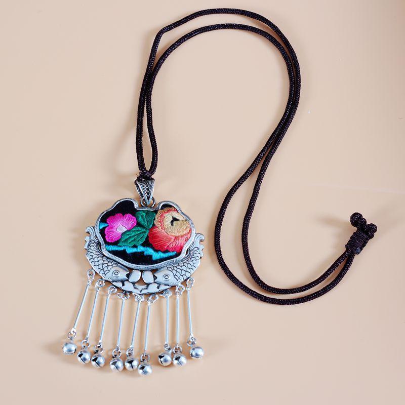 Embroidery Necklace Sweater Chain Retro Pendant