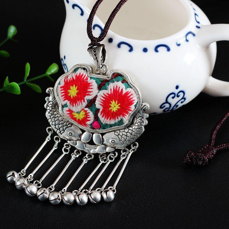 Embroidery Necklace Sweater Chain Retro Pendant