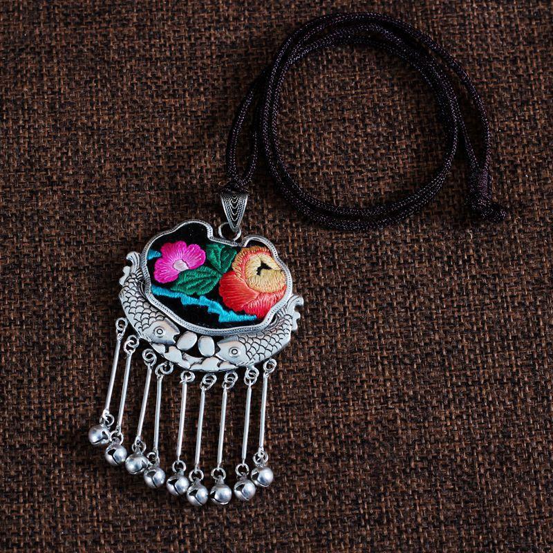 Embroidery Necklace Sweater Chain Retro Pendant