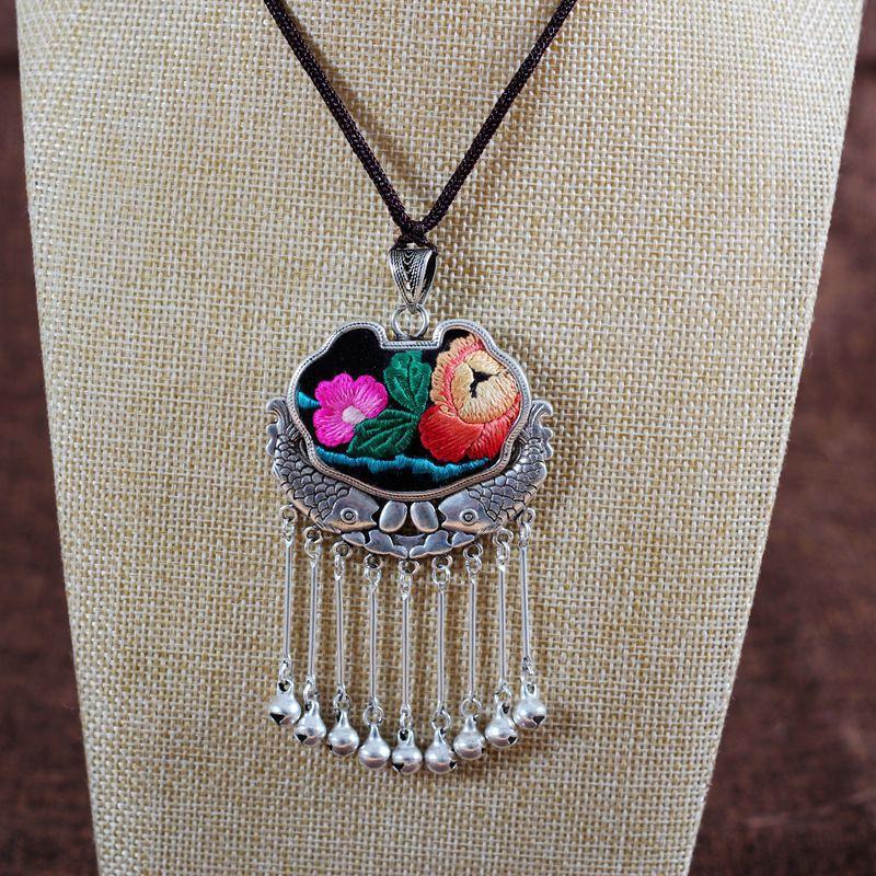 Embroidery Necklace Sweater Chain Retro Pendant