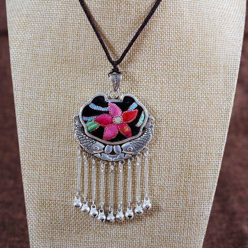 Embroidery Necklace Sweater Chain Retro Pendant