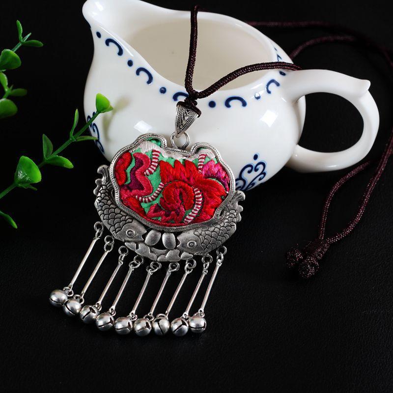 Embroidery Necklace Sweater Chain Retro Pendant