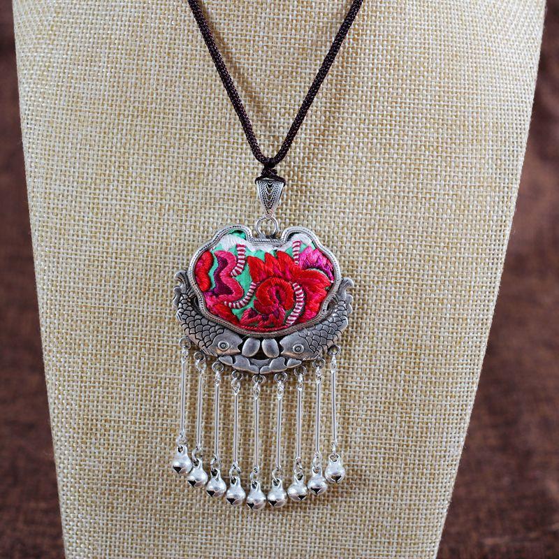 Embroidery Necklace Sweater Chain Retro Pendant