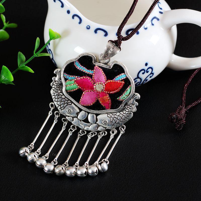 Embroidery Necklace Sweater Chain Retro Pendant