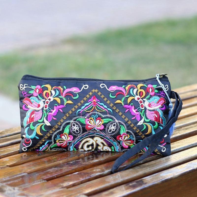 Ethnic Style Tassel Floral Double-Sided Embroidery Portable Bags