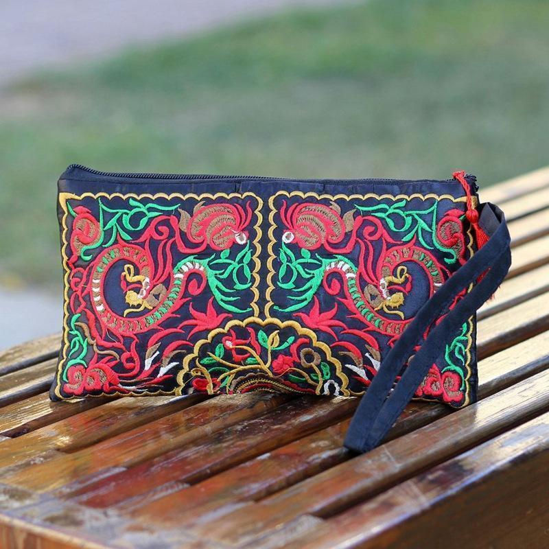 Ethnic Style Tassel Floral Double-Sided Embroidery Portable Bags
