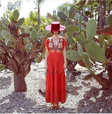 Bohemian High Waist Petal Sleeve Deep V Neck Maxi Dress