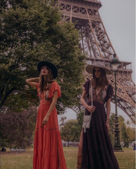 Bohemian High Waist Petal Sleeve Deep V Neck Maxi Dress