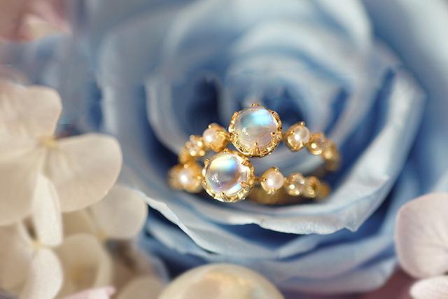 New Japanese antique style Sri Lanka vitreous pearl moonstone S925 sterling silver ring tail ring diamond