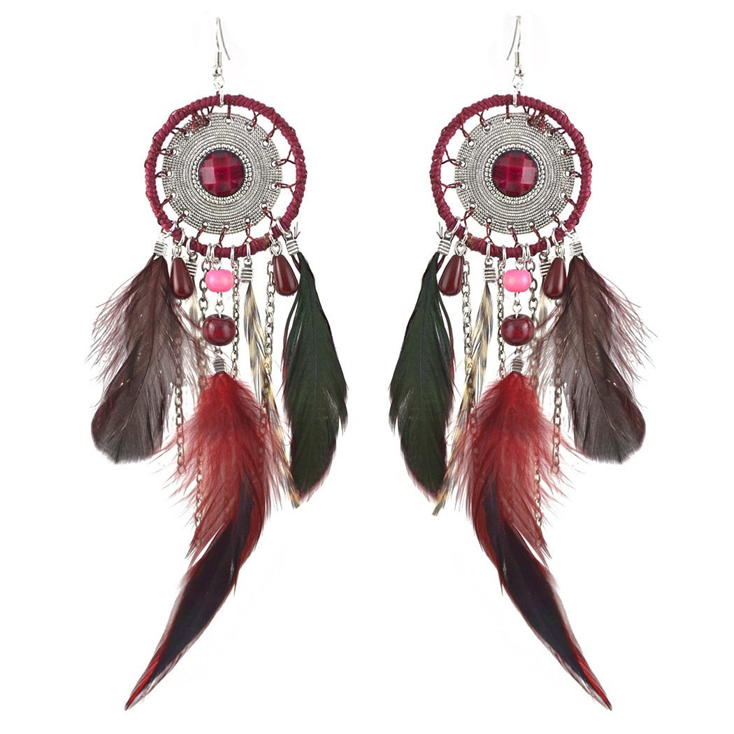 5 Colors Bohemia Feather Dream Catcher Tassels Earrings Accessories