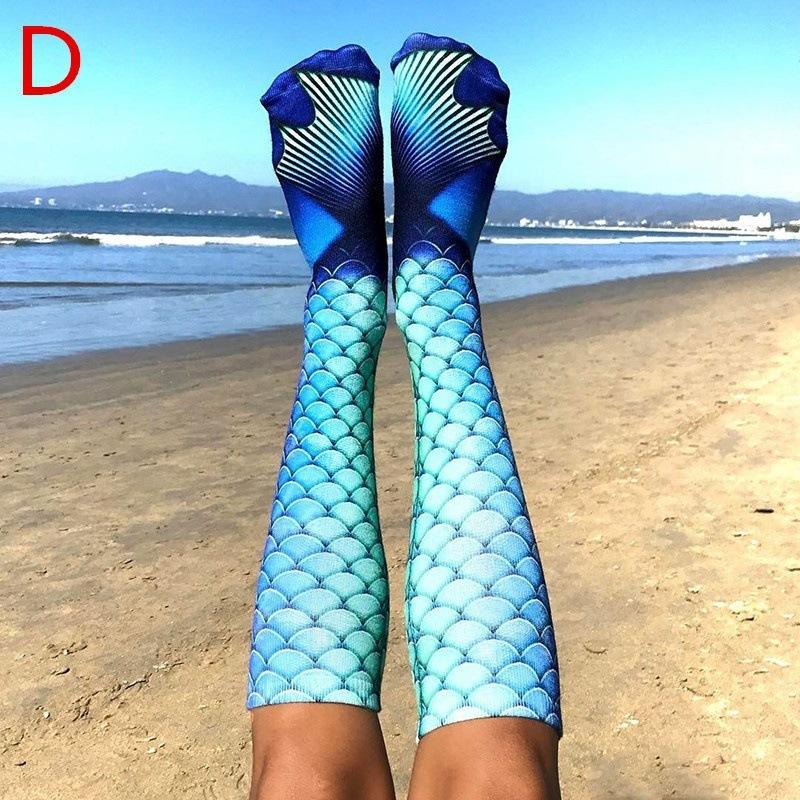 Novelty 3D Print High Knee Beach Mermaid Stockings