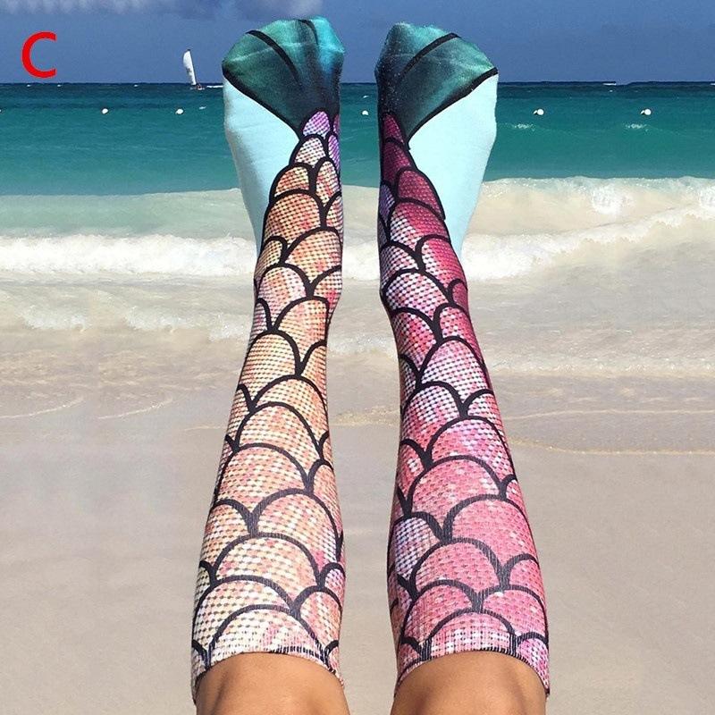 Novelty 3D Print High Knee Beach Mermaid Stockings