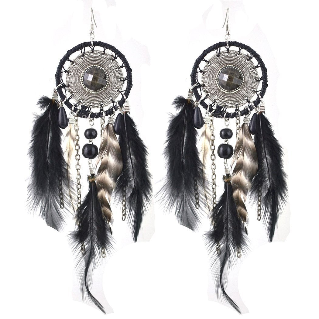 5 Colors Bohemia Feather Dream Catcher Tassels Earrings Accessories