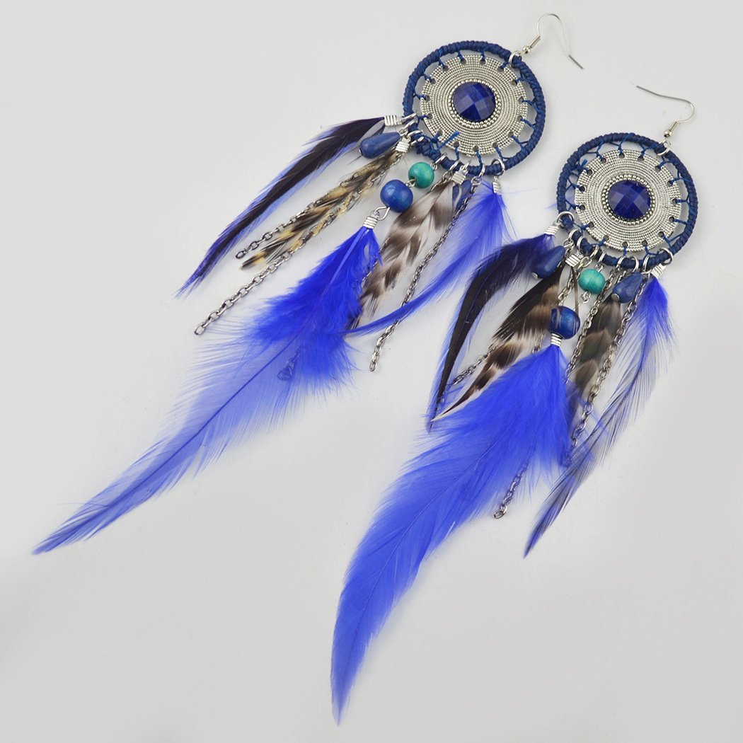 5 Colors Bohemia Feather Dream Catcher Tassels Earrings Accessories
