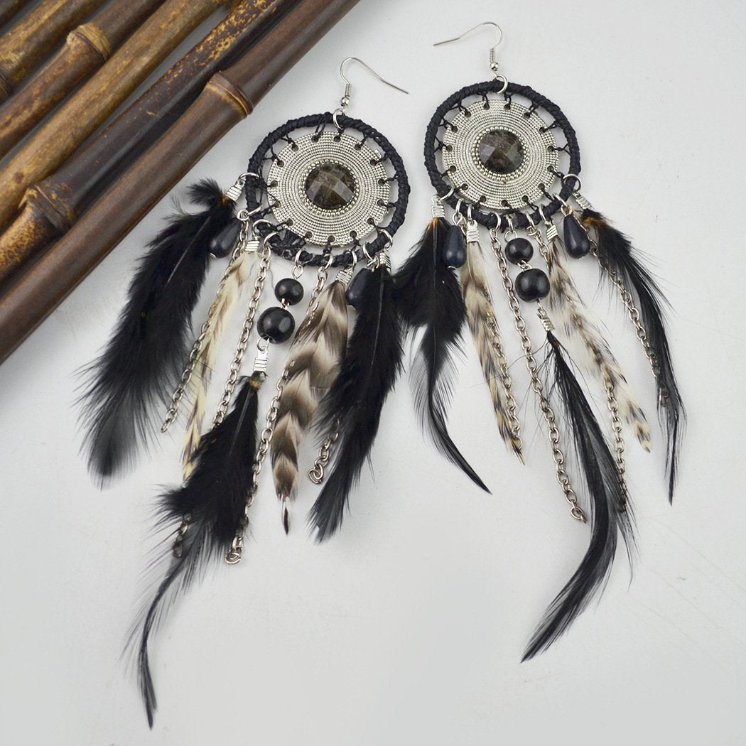 5 Colors Bohemia Feather Dream Catcher Tassels Earrings Accessories
