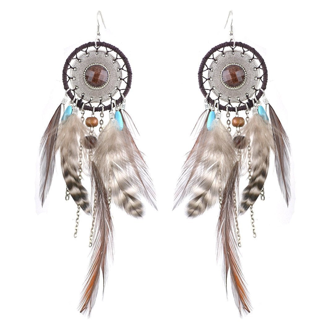 5 Colors Bohemia Feather Dream Catcher Tassels Earrings Accessories