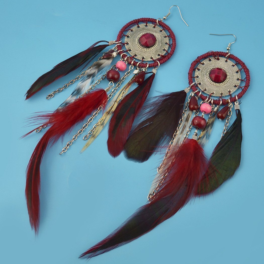 5 Colors Bohemia Feather Dream Catcher Tassels Earrings Accessories