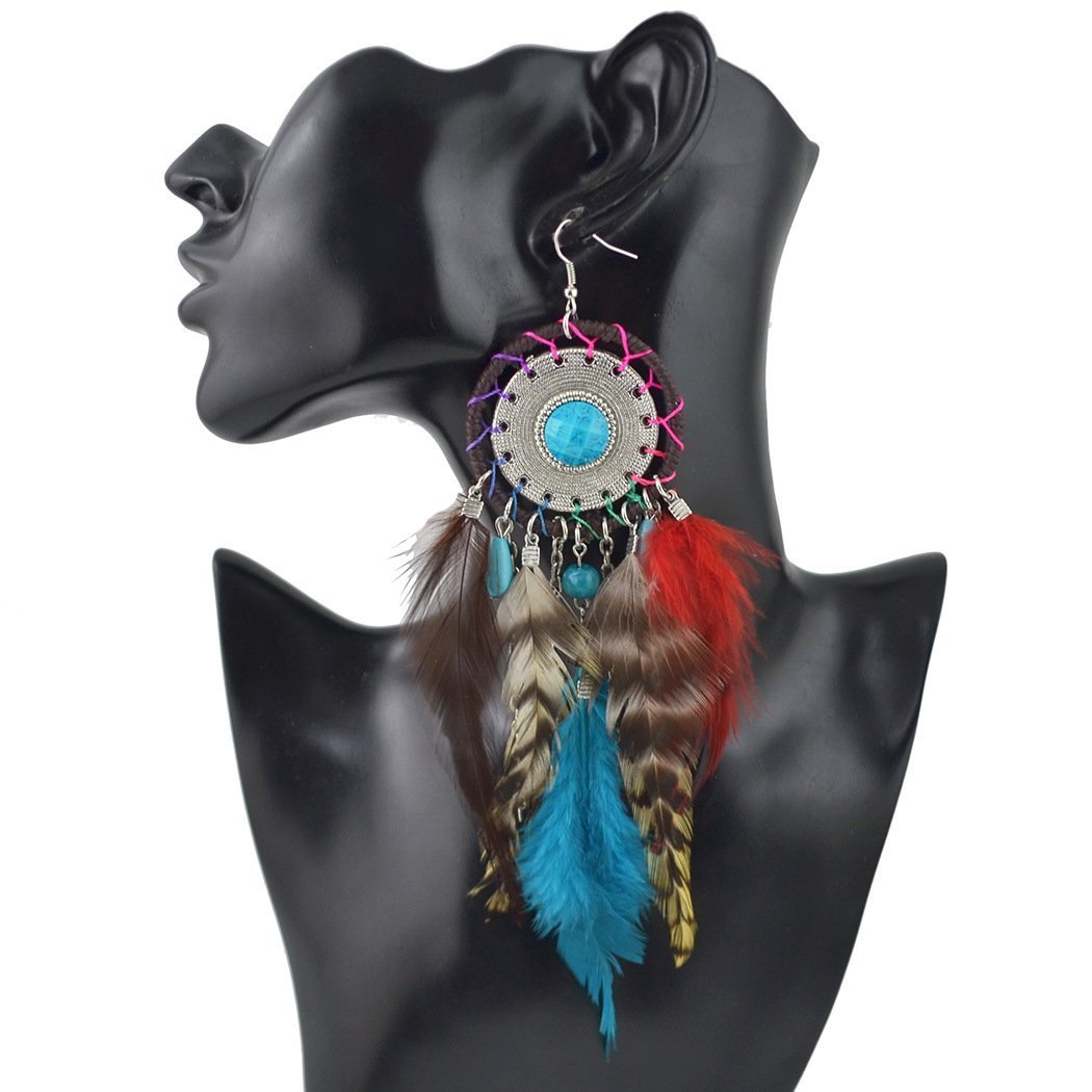 5 Colors Bohemia Feather Dream Catcher Tassels Earrings Accessories