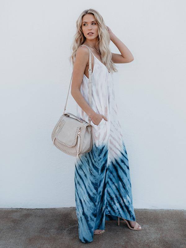 Spaghetti Strap Print Beach Maxi Long Dress