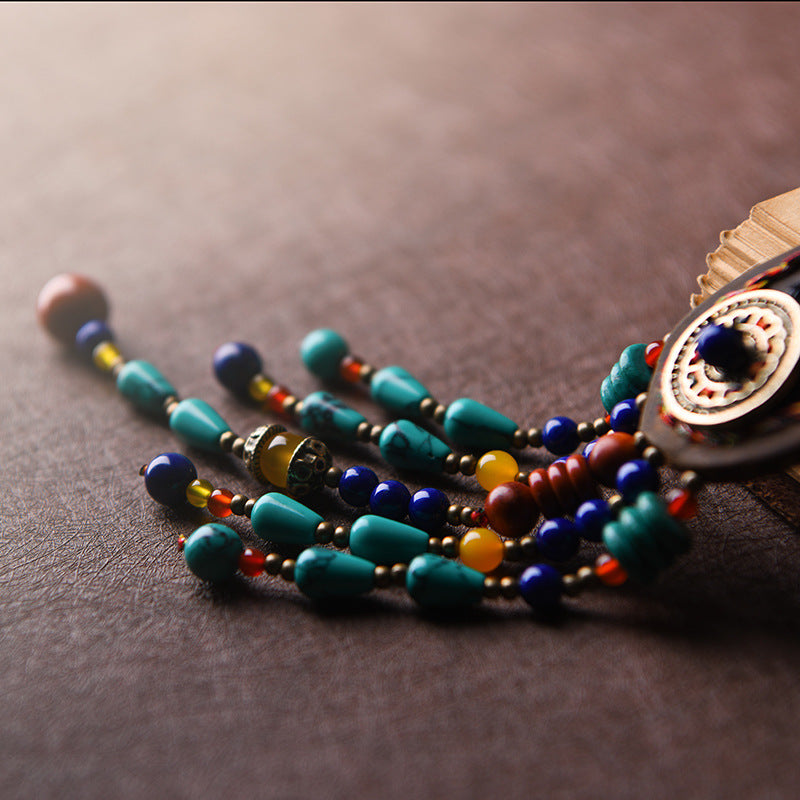 Rattan Creative National Style Jewelry Stall Supply New Tassel Leather Tibetan Sweater Chain Pendant Necklace