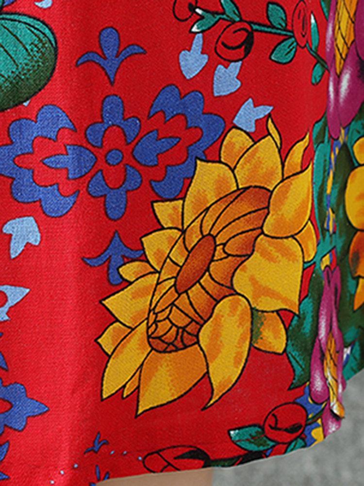 Casual Printed O-Neck Long Sleeve A-Line Women Dresses