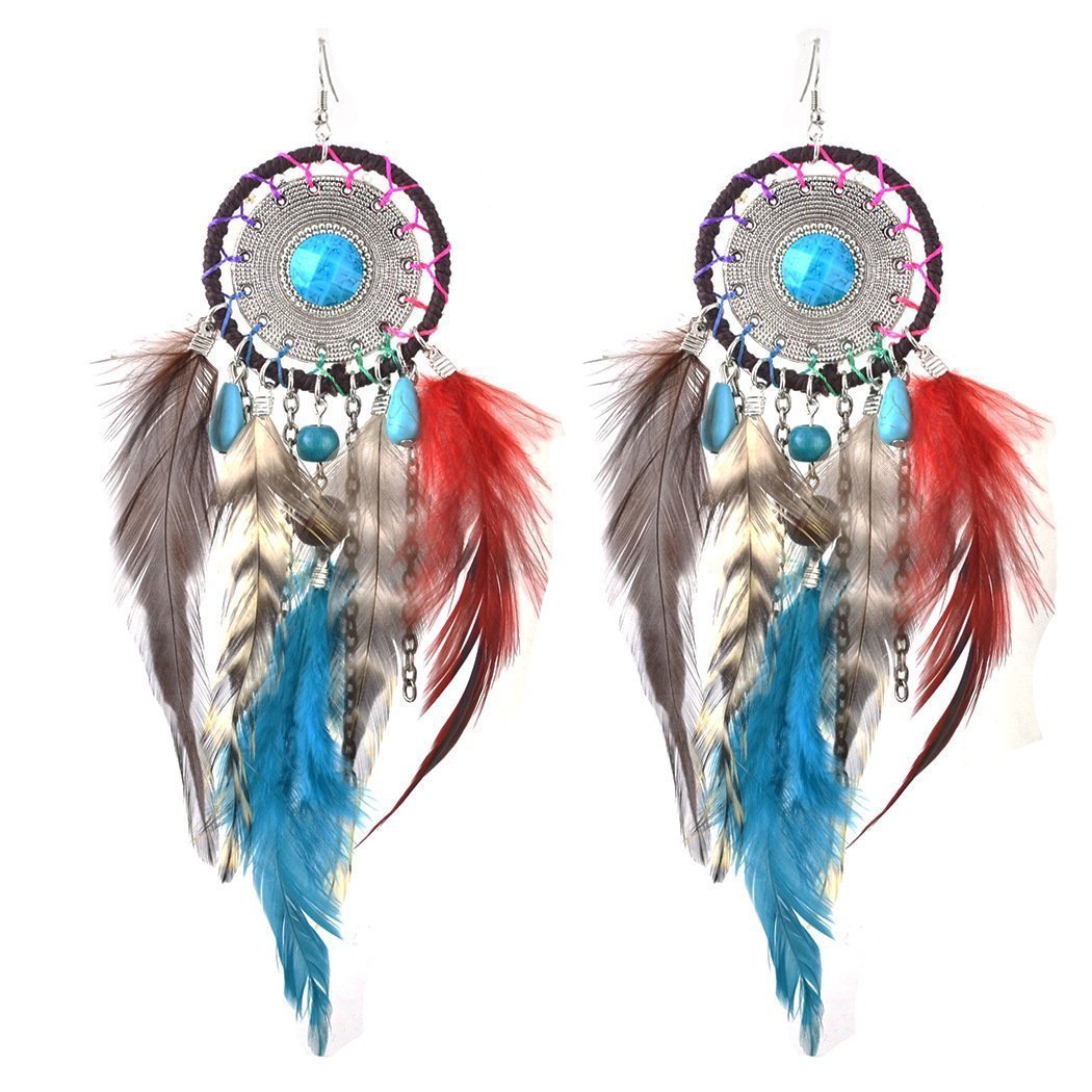 5 Colors Bohemia Feather Dream Catcher Tassels Earrings Accessories