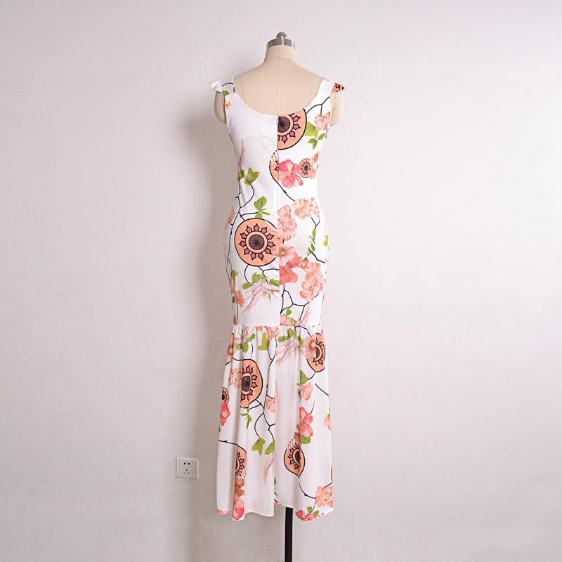 Sexy V-neck Floral Printed Chiffon Mermaid Maxi Dress