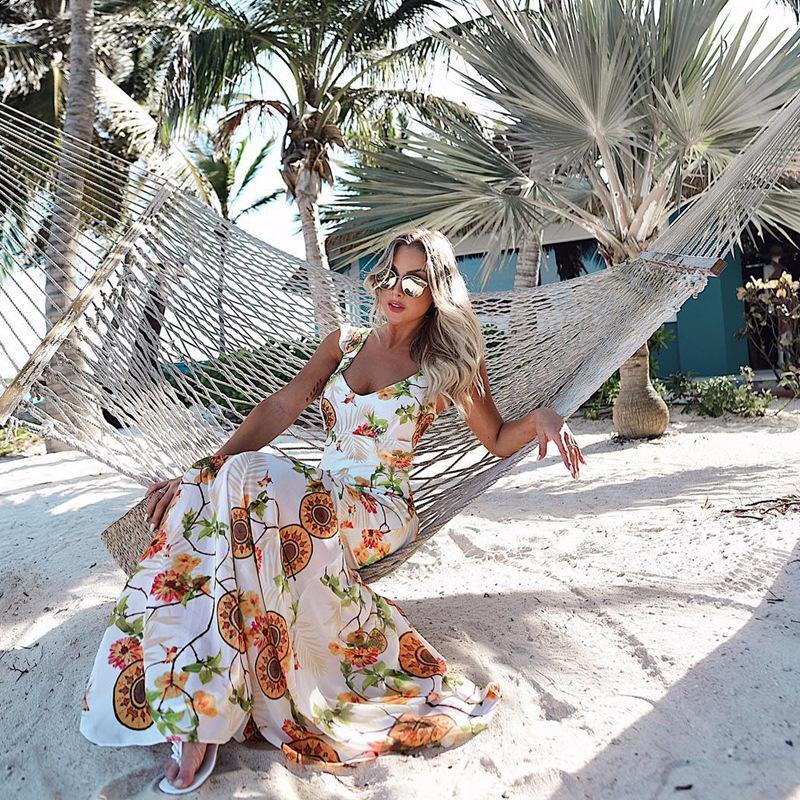 Sexy V-neck Floral Printed Chiffon Mermaid Maxi Dress