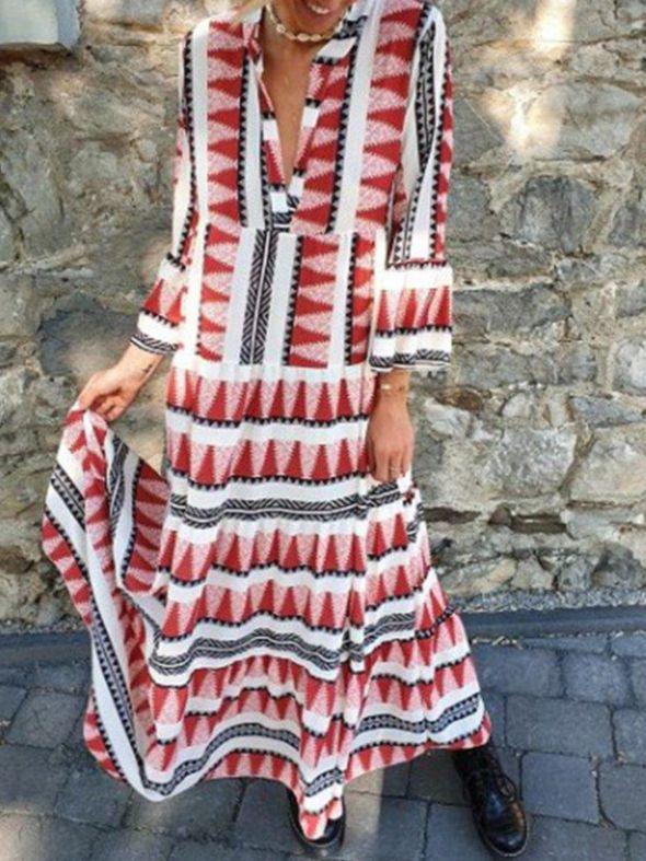 Printed New Long 9-point Sleeve Dress - emogogo