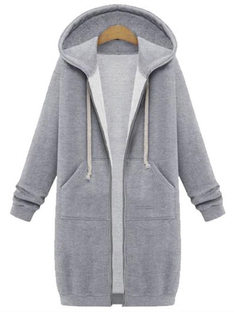 Casual Women Long Sleeve Zipper Hooded Pocket Coats
