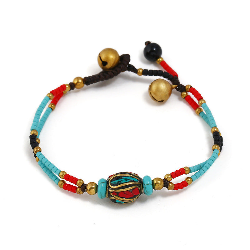 Bohemian style full of sincere jewelry Nepal beads frosted stone simple multicolor beaded hand-woven bracelet