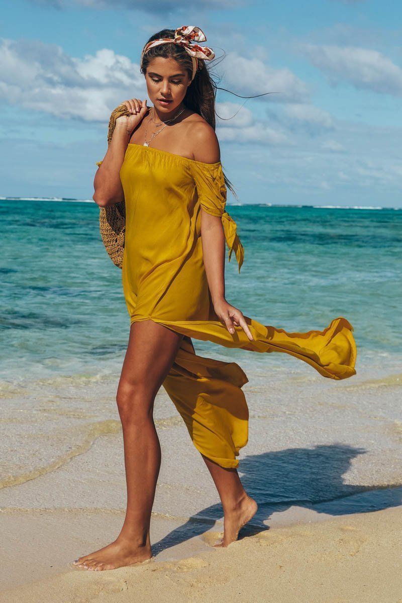Sexy Off-The-Shoulder Solid Color Irregular Split Beach Dress