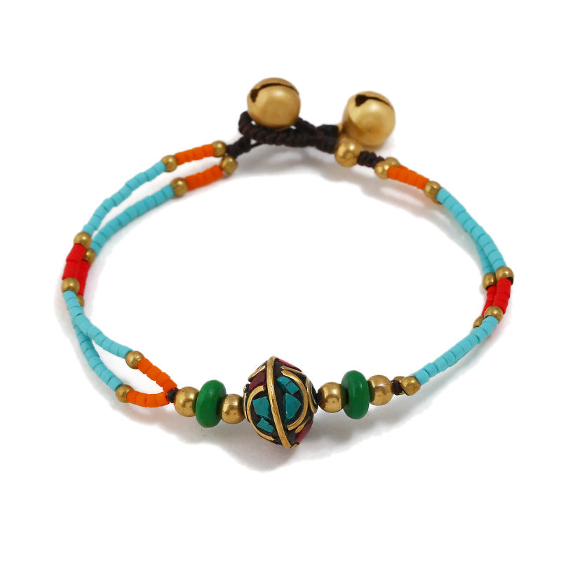 Bohemian style full of sincere jewelry Nepal beads frosted stone simple multicolor beaded hand-woven bracelet