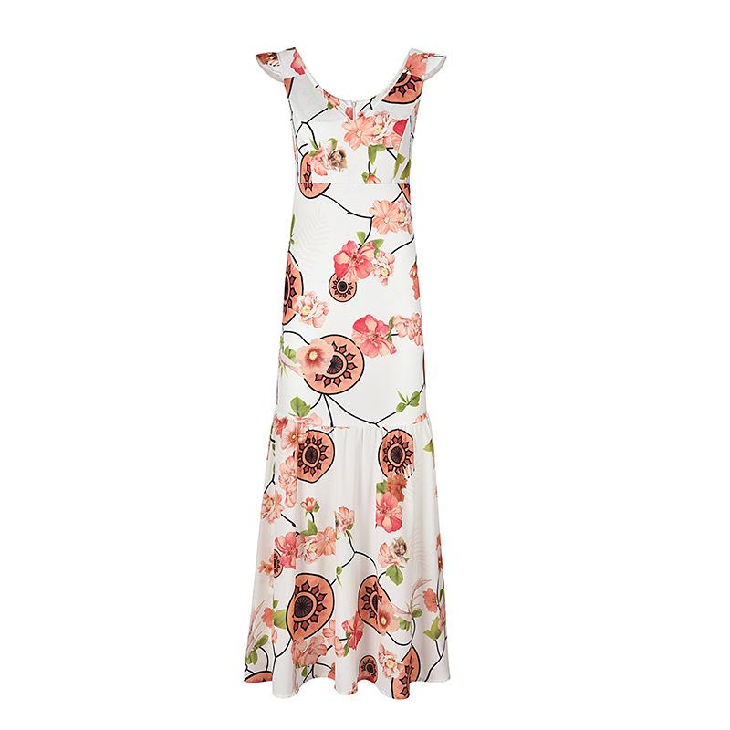 Sexy V-neck Floral Printed Chiffon Mermaid Maxi Dress