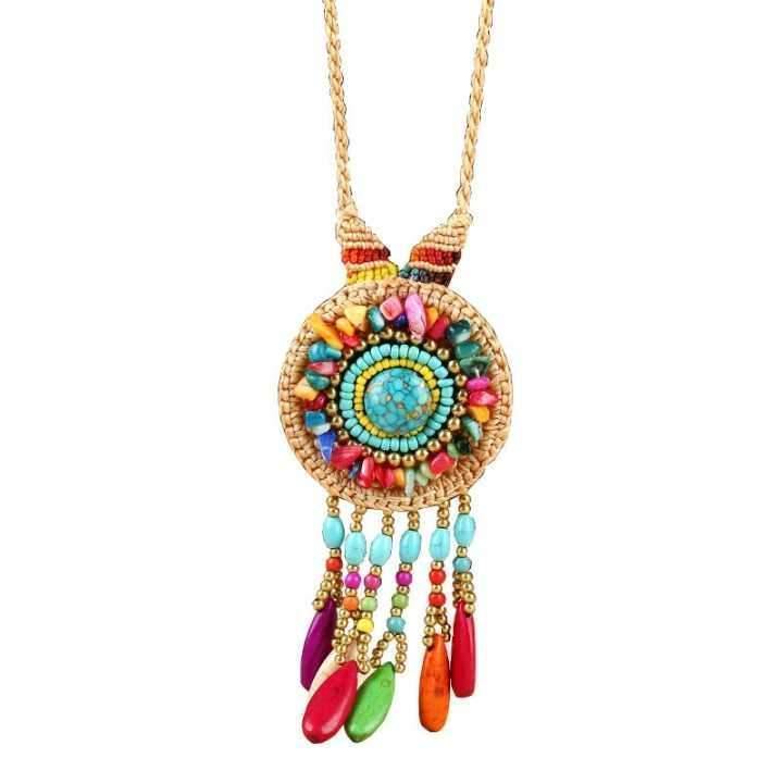 Hand-woven Folk Style Tibet Spike Long Necklace - hiblings