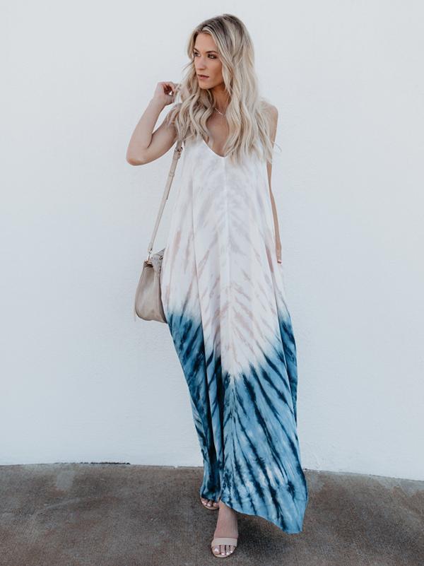 Spaghetti Strap Print Beach Maxi Long Dress