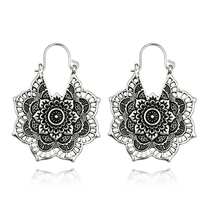 Bohemian Vintage Hollow Alloy Flower Earrings Accessories