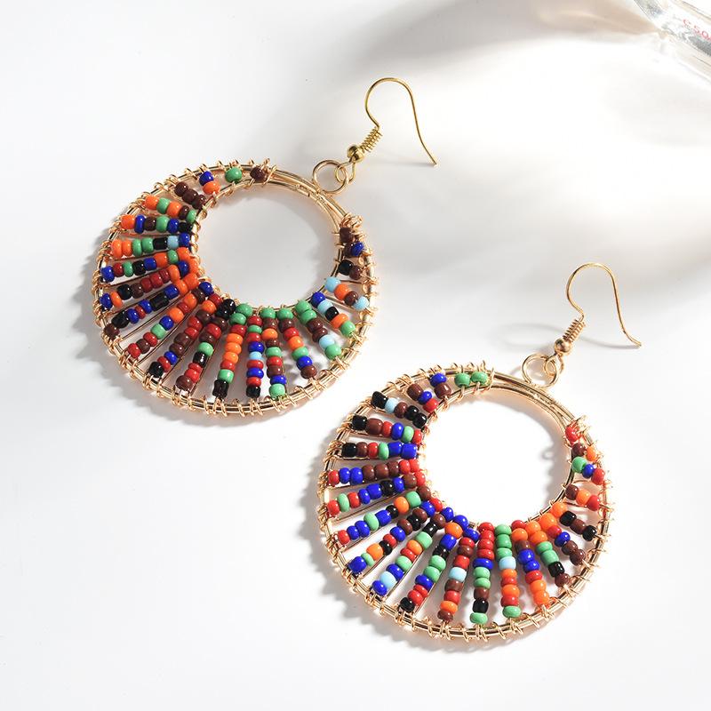 Bohemia Colorful Round Resin Beaded Drop Earring Jewelry