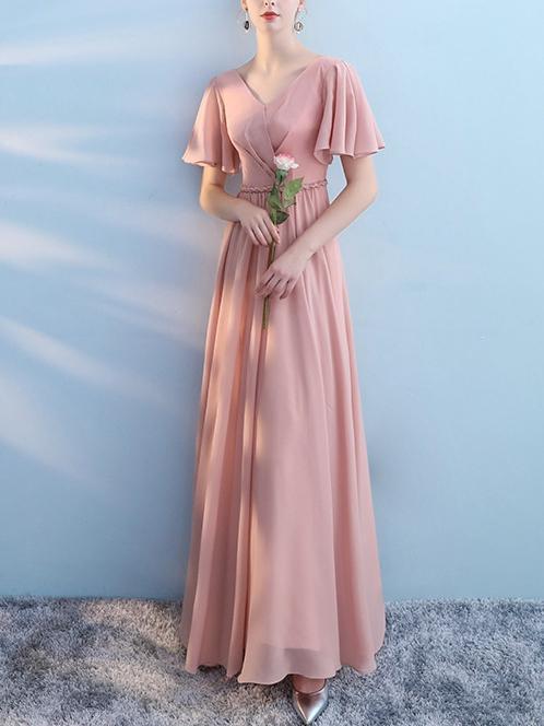 Pink Lace Bridesmaid Dress Graduation Party Evening Dress Maxi Dress