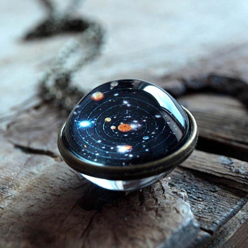 Universe Solar System Pendent Double-Sided Glass Ball Necklace