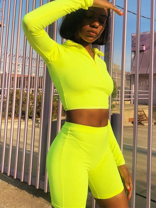 Fashion Fluorescent Color Slim Casual Yoga Sports Suit