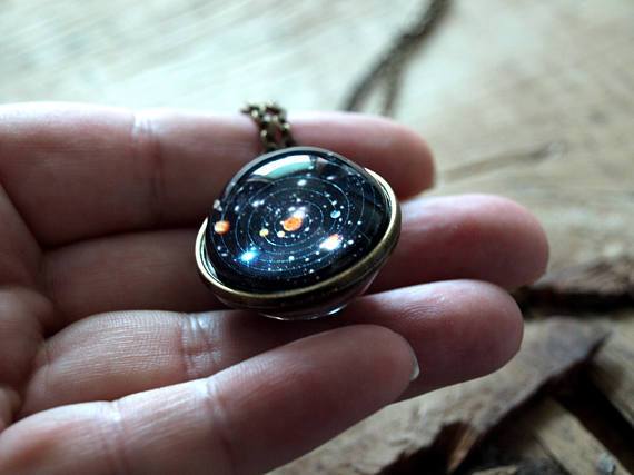 Universe Solar System Pendent Double-Sided Glass Ball Necklace