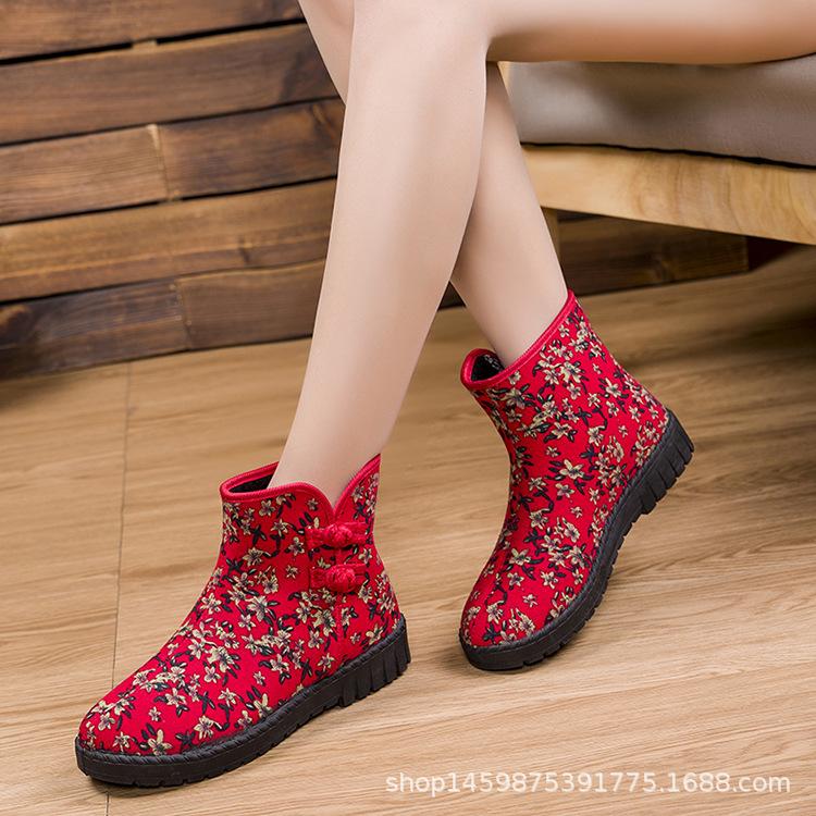 Winter new plus velvet warm women's cotton shoes high waist non-slip wear-resistant waterproof national wind snow boots