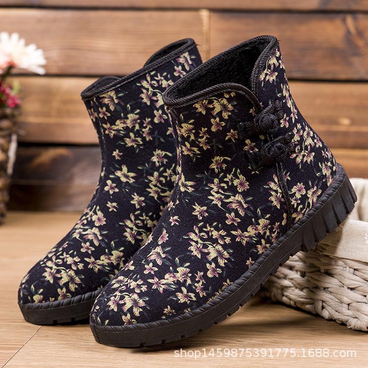 Winter new plus velvet warm women's cotton shoes high waist non-slip wear-resistant waterproof national wind snow boots