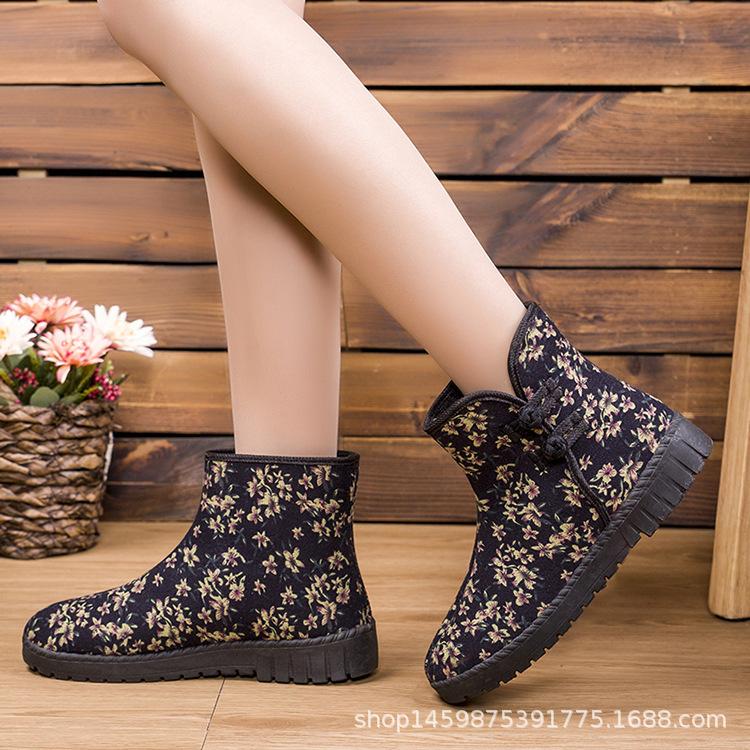 Winter new plus velvet warm women's cotton shoes high waist non-slip wear-resistant waterproof national wind snow boots
