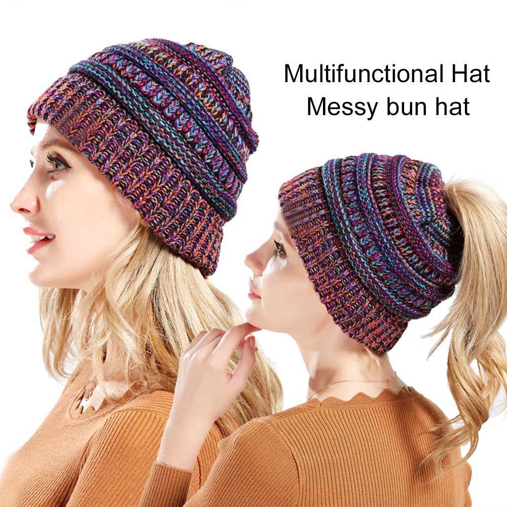 Men and women can fall and winter knitted mixed color warm headgear cap