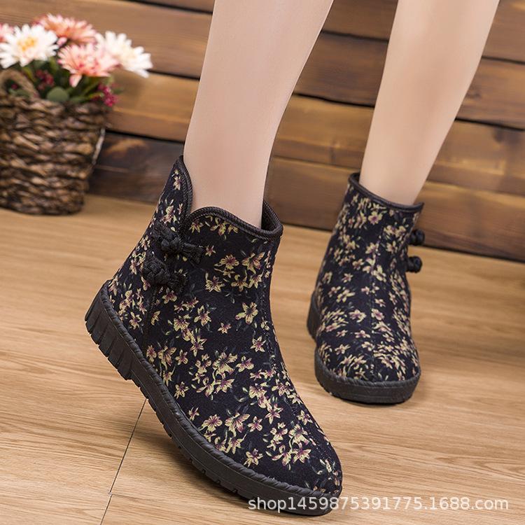 Winter new plus velvet warm women's cotton shoes high waist non-slip wear-resistant waterproof national wind snow boots