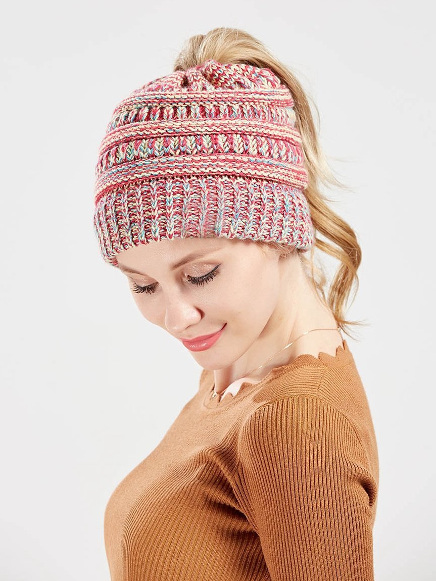 Men and women can fall and winter knitted mixed color warm headgear cap